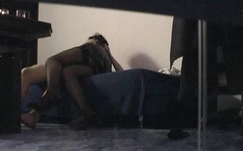 The Shy MILF Came in a Leather Skirt and Stockings to Be Fucked by the Young Guy and He Filmed Everything.