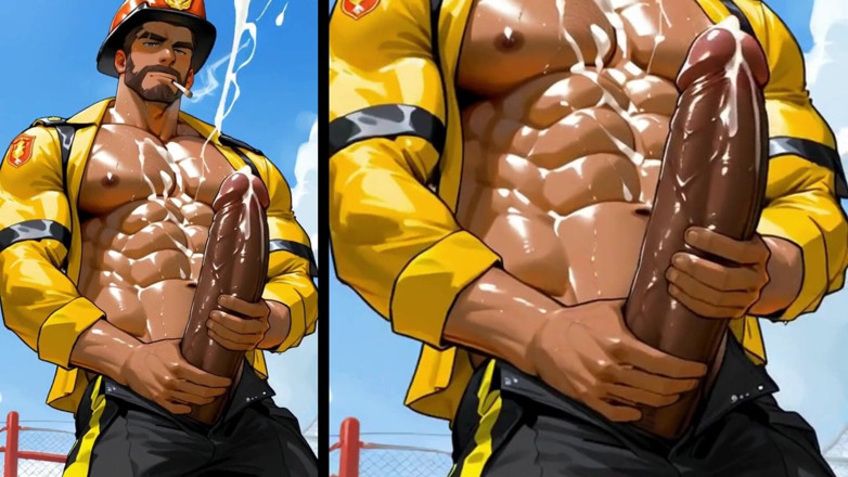 Real narrated fantasy Hentai: Stygga brandmän har hemligt sex. Animering med Yaoi Hentai.