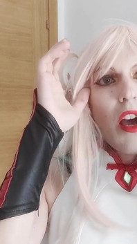 Blonde Cosplayer Blowjob, Striptease and Masturbating