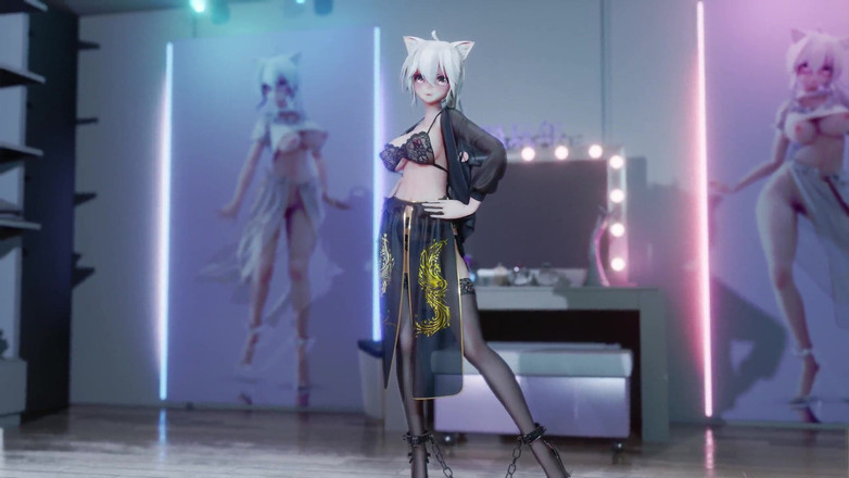 MikuMotion: Gfriend-mago, style ancien ; Cheongsam élégant ; Bas noirs sans entrejambe