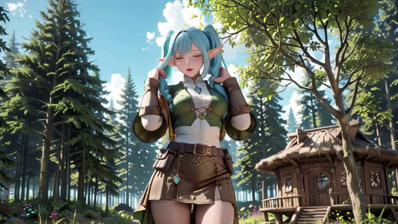 Seraphina Vale: Forest Fantasy! Blue Elf Kneeling, Green Elf Teasing, Sun-dappled Magic &amp;...
