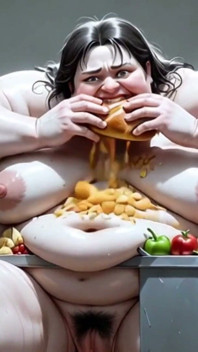 Huge Obese SSBBW Stuffing Herself - Naked with Thick Hairy Pussy