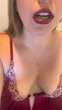 Juicy Red Lips Wrap a Cigarette, Playing with Tits