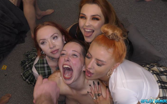 Bukkake team: Четыре дикие телочки с рыжими волосами в Блоубэнг-экшене
