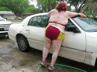 BBW nurse Vicki adventures with friends: Car wash in and out of my iron man bikini...