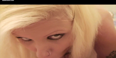 Babe Stare: Blonde girl Satine blows a big cock