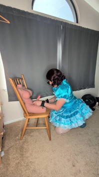 Satin Sissy Maid Plugs Herself and Sucks Her Doll