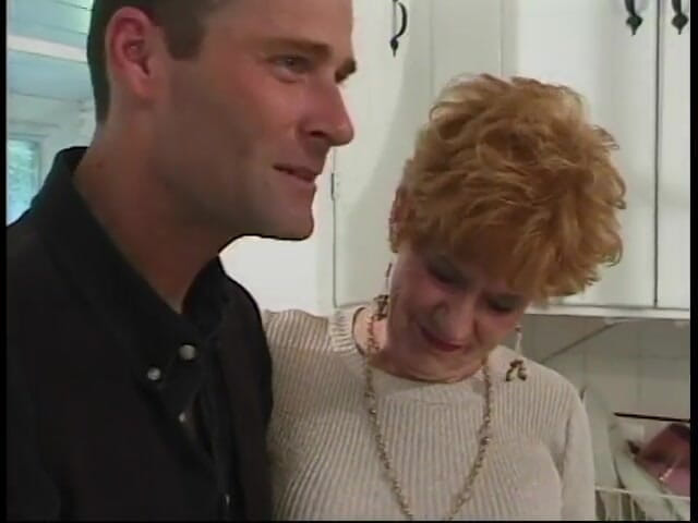 Meet my Pussy: Younger guy gets blown by 70 year old redhead in kitchen