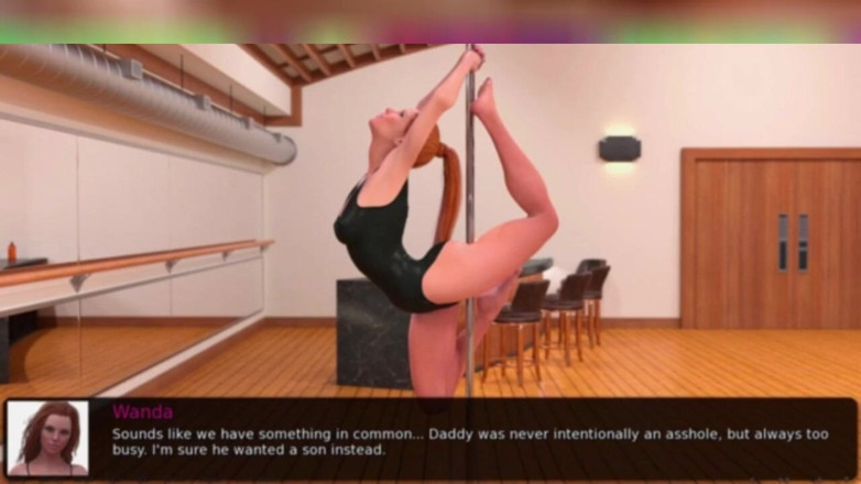 3DXXXTEEN2 Cartoon: Pole dancing with a handicap. 3D porn cartoon sex