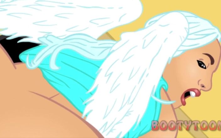 Back Alley Toonz: Товста дупа ангела з блідою дупою, божественний міжрасовий анальний секс-мультфільм