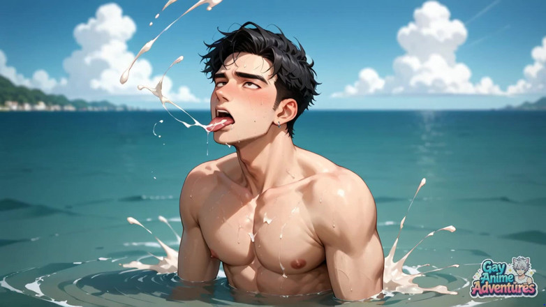 Gay Anime Adventures: Muskularny koleś lubi dupę kurwa kulminacyjny na plaży, pokryte Enjoy...