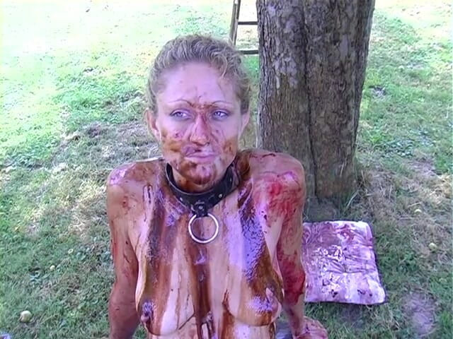 Horny Two really wet MILFs: Blonde slut gets all covered with food outdoors