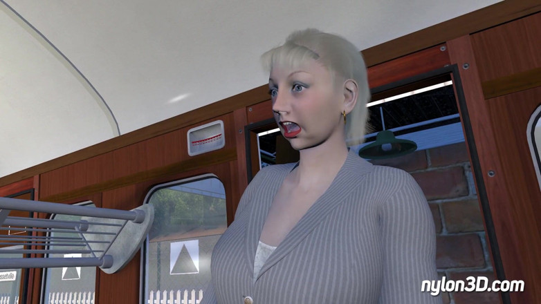 N3D animation: Train ride with horny blonde