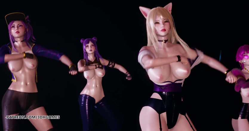 3D-Hentai Games: Popstars Ahri Akali Evelynn Kaisa the best uncensored 3D striptease