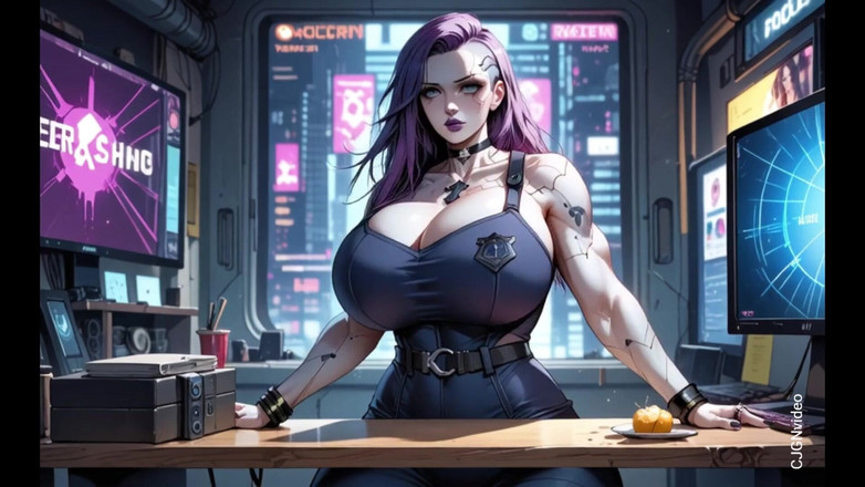 Hot girl dancing: Gadis cyberpunk buka baju di kantor (animasi ai)