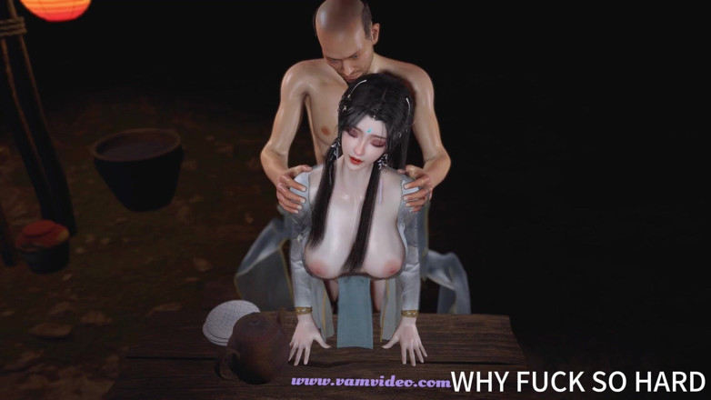 Why fuck so hard: 3D śliczny chiński model Cosplay oszukiwanie z dużym starym kutasem