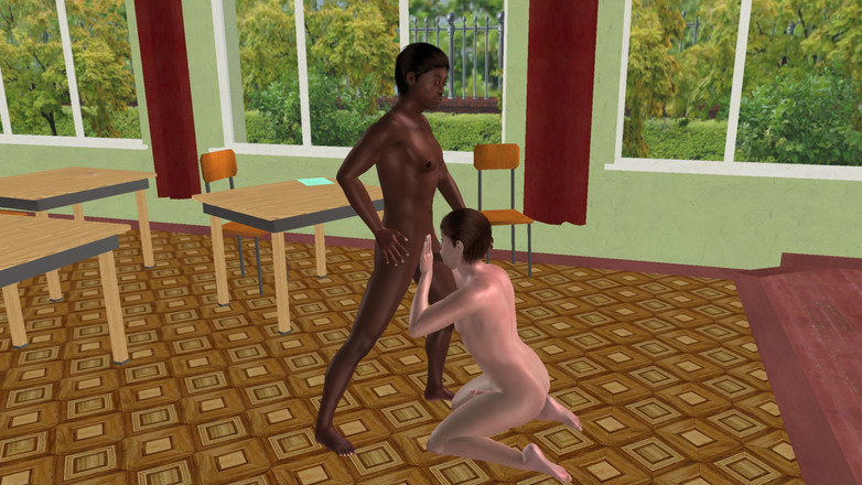 LustMen: Animasi lucah gay 3d - seorang lelaki putih menghisap batang lelaki hitam