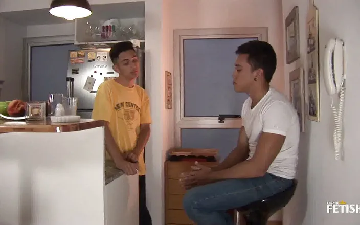 Gay Diaries: Gay fucks his friend ass in the kitchen after drinking...