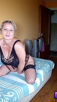 Huge Natural Breasts Granny in Black Lingerie