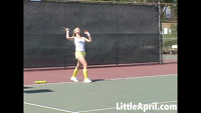 Little April: Sexy Teen Girl Little April Playing Tennis