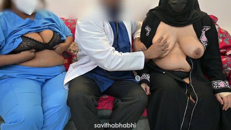 savithabhabhi: Doctor satisfaciendo su polla con enfermera y paciente musulmana