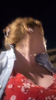 Pluged and Chastity Big Tits TS Outdoor Walk