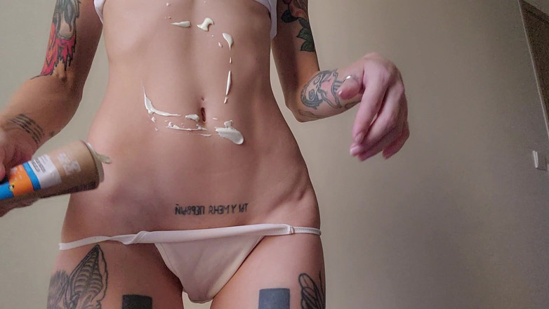 TattoedGirl666: Creamy Belly &amp; Bellybutton Tease