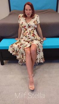 Long Floral Dress, White Toes and Tan Mule Heels Try on