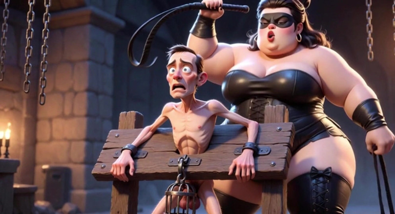 Anime Hentai: อ้วน Dominatrix เฆี่ยนทาสโดนขังควย - ความอัปยศอดสูอย่างสุดขีด