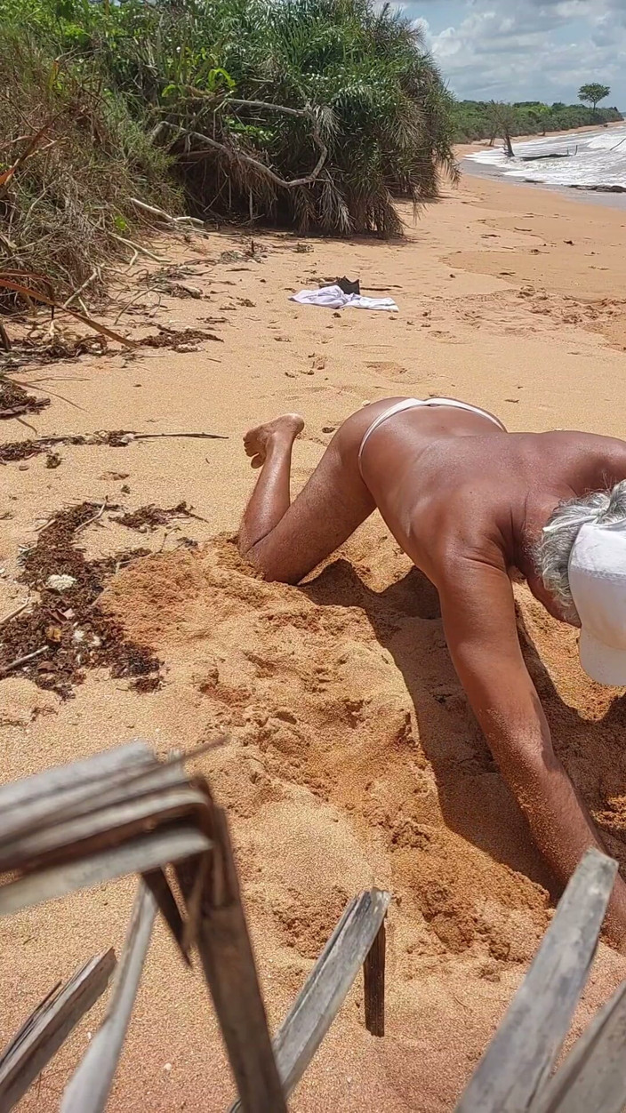 Ladysilvas: Ladysilva Femboy on the Beach Wearing Panties Showing off Her...