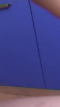 She rubs his hairy pussy and then cum on it