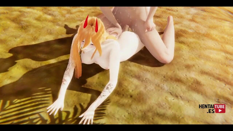 HentaiTubes: Chainsaw Man Hentai - Power Fucked in the Beach - Asian Japanese...