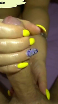 Long nails oiled handjob from stepmom