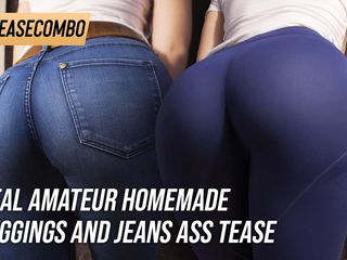 Teasecombo 4K: Verklig amatör hemlagad leggings och jeans röv retas