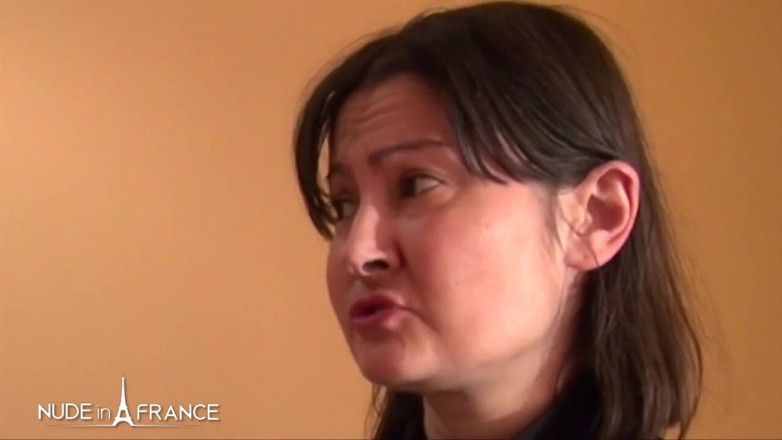 Nude in France: Uptight brunette gets dirty at the office