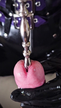Latex Mistress Sounding and Milking Her Chastity Slave