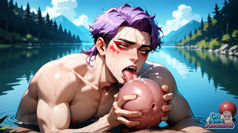 Gay Anime Adventures: Lelaki berotot seksi terlibat dalam aksi gay liar dan kucai...