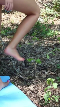 Skinny Babe Cutting Her Rubber Boots and Discaring Them Naked in the Woods, Since She Doesn't Need Them