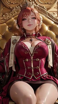 Red Queen on the Golden Throne! Deep Velvet Gown, Lazy Chin Rest, and a Gaze That Locks Onto You. Is She a Ruler or Prey?