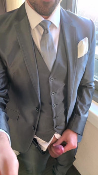 Suited Groom Jerks off in Hotel Room