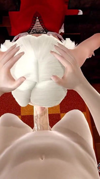 圣诞口交与性感的大奶子金发女郎 - 卡在墙上 3D 动画
