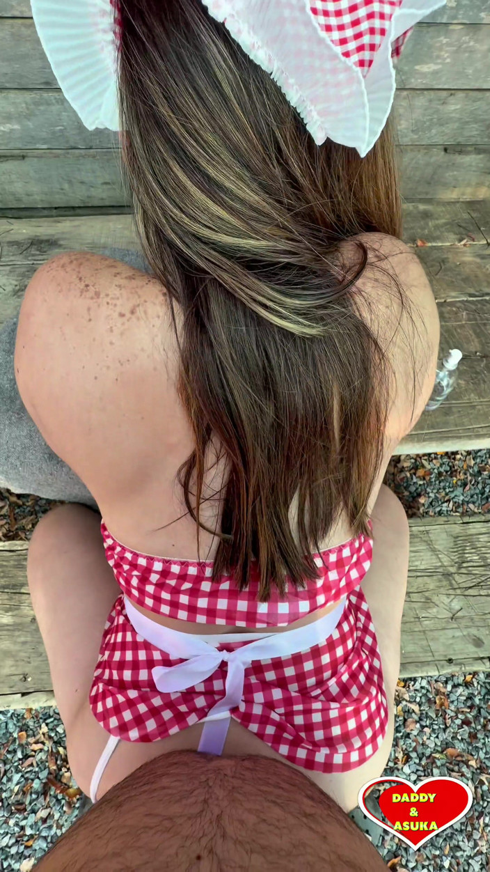 Daddy and Asuka: Sexy Gingham Girl Gets Pounded and Gets a Creampie Outdoors...