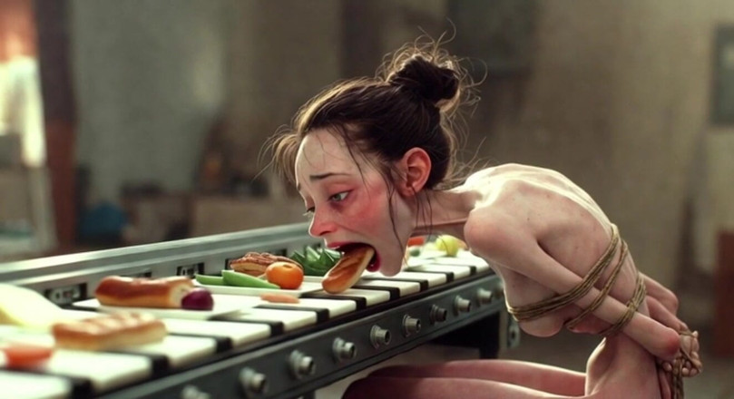 YOUR BEST FANTASY: Extremely Skinny Girl Bound - Stuffed with Food Until Full