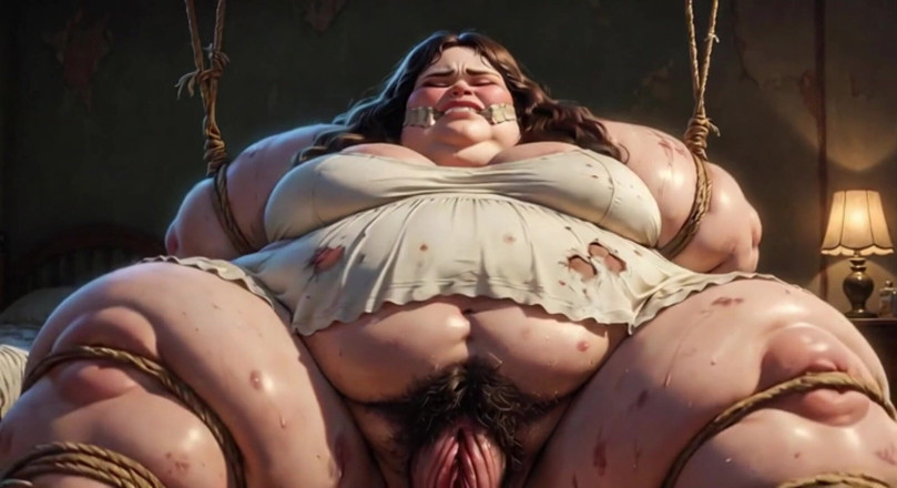 Anime Hentai: Virgin Grasă SSBBW legată - speriată și cerșind o pulă în pizda ei...