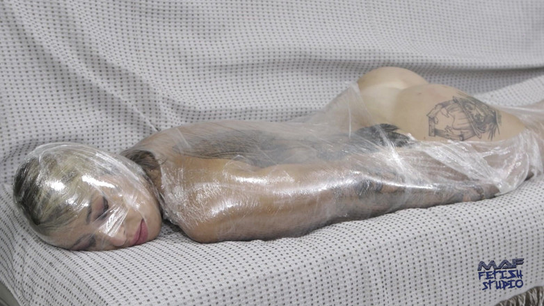 MAF fetish studio: Mummifying Akemi with Plastic Wrap, Tickling and Domination!