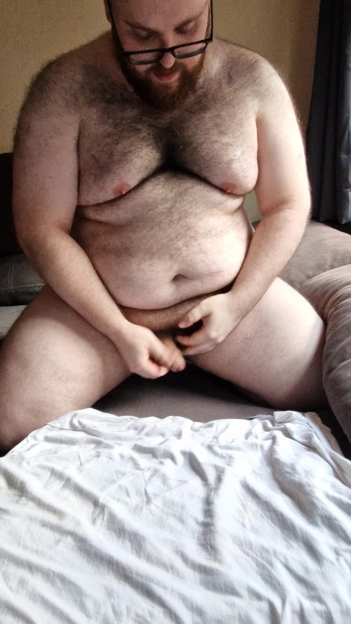 KurisuRedPanda: Fat Hairy Jerks off While Watching Porn