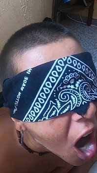 Blindfolded girlfriend sucks and swallows