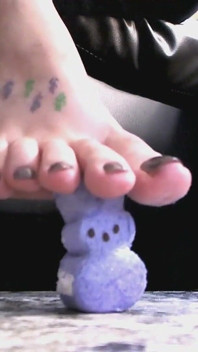Easter Peep Crush. Long Toes Food Crush, Foot Worship up-close