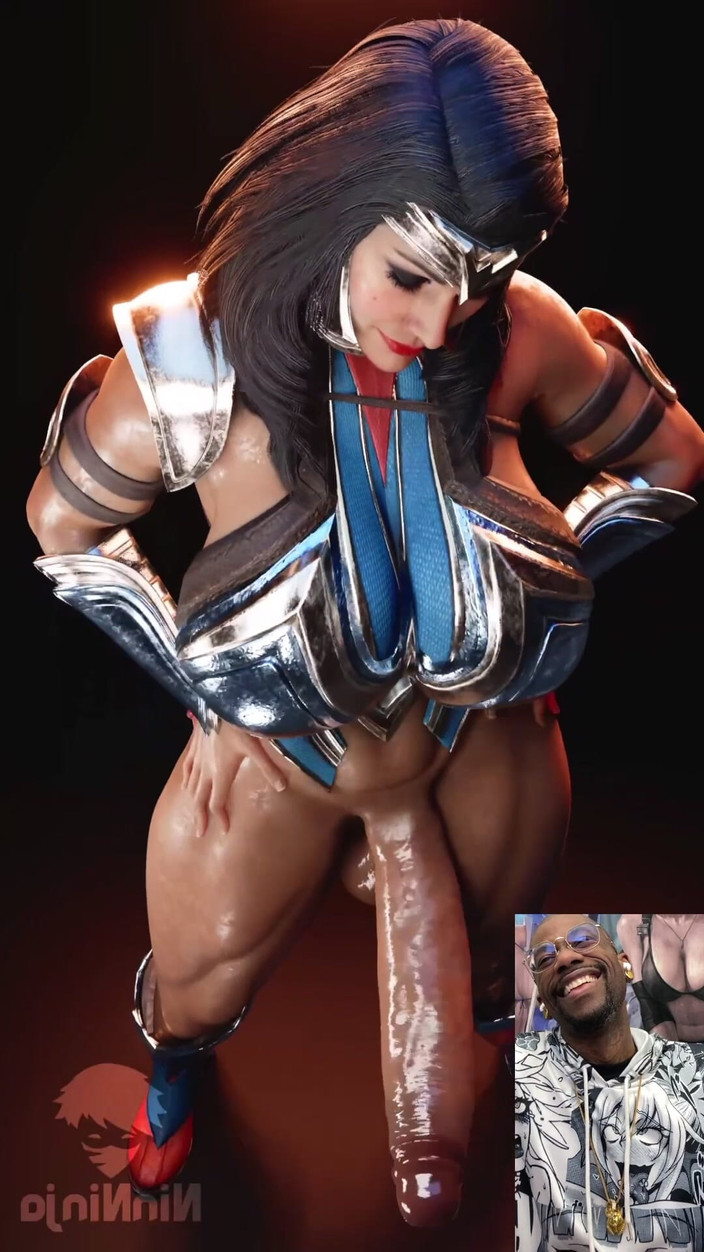 L6RD7BLU3 FUTA: Wonder woman transgender ondeggia il suo gustoso cazzo umido davanti...