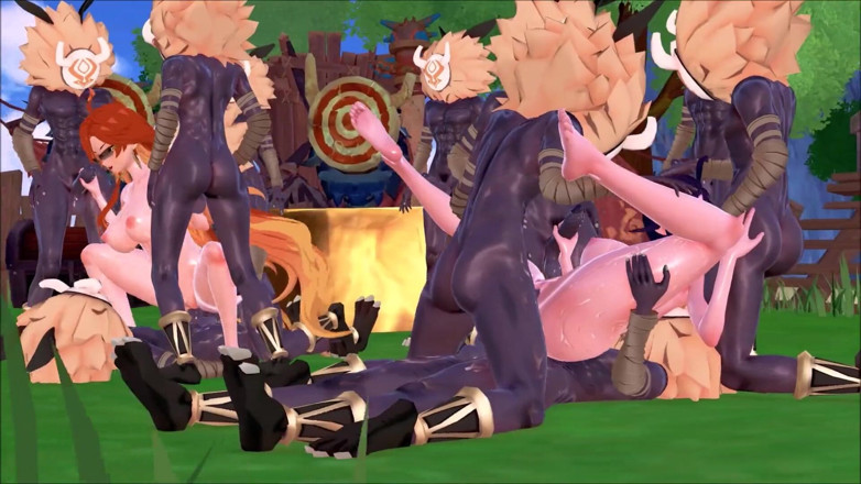 NSFWOtaku: Genshin Impact - Genshin-meisjes in hilichurl strandkamp - ruige seks - 3D Hentai-animaties
